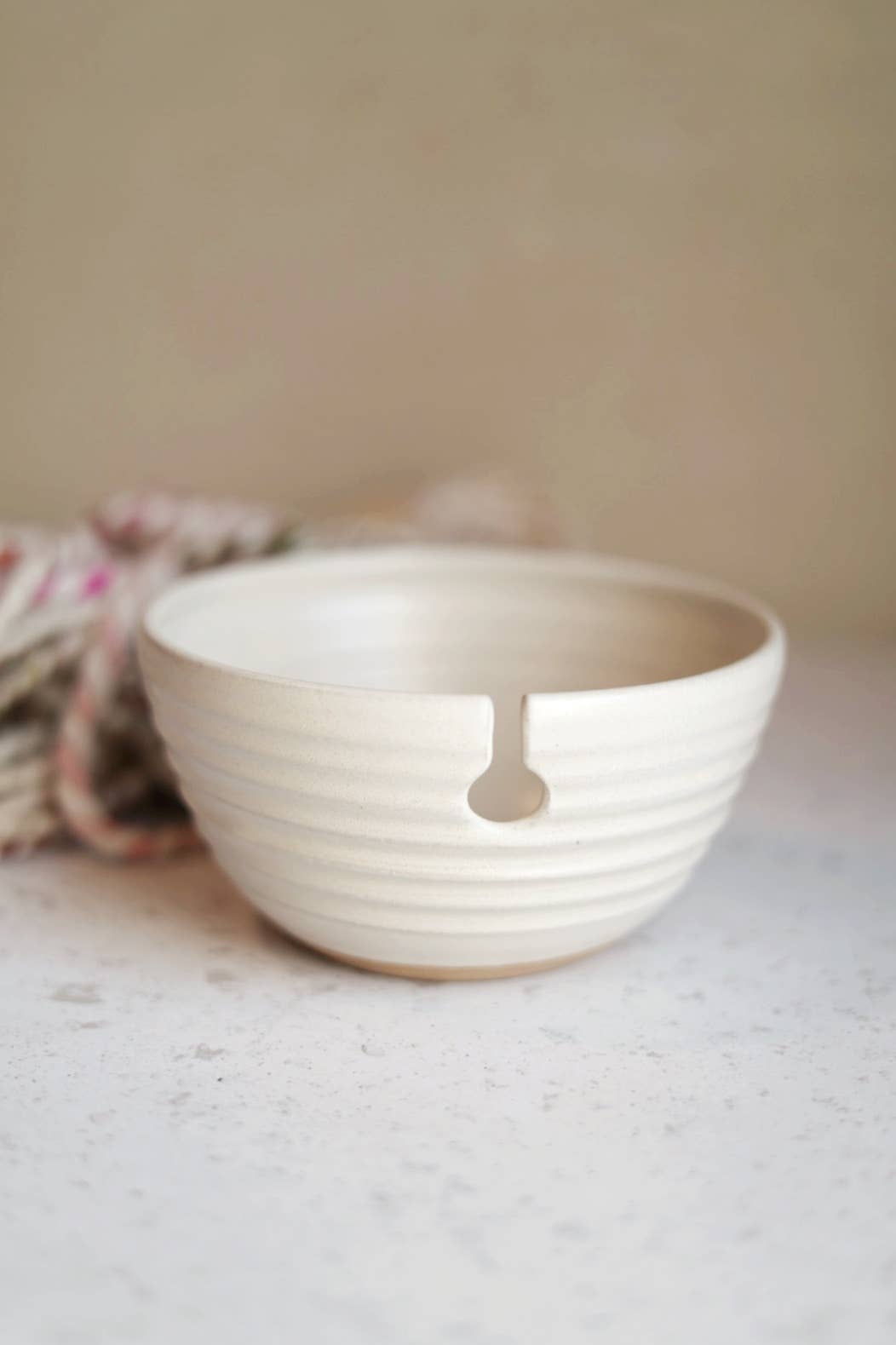 Modern Yarn Bowl for Knitting & Crochet in Cream Glaze