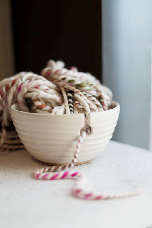 Modern Yarn Bowl for Knitting & Crochet in Cream Glaze