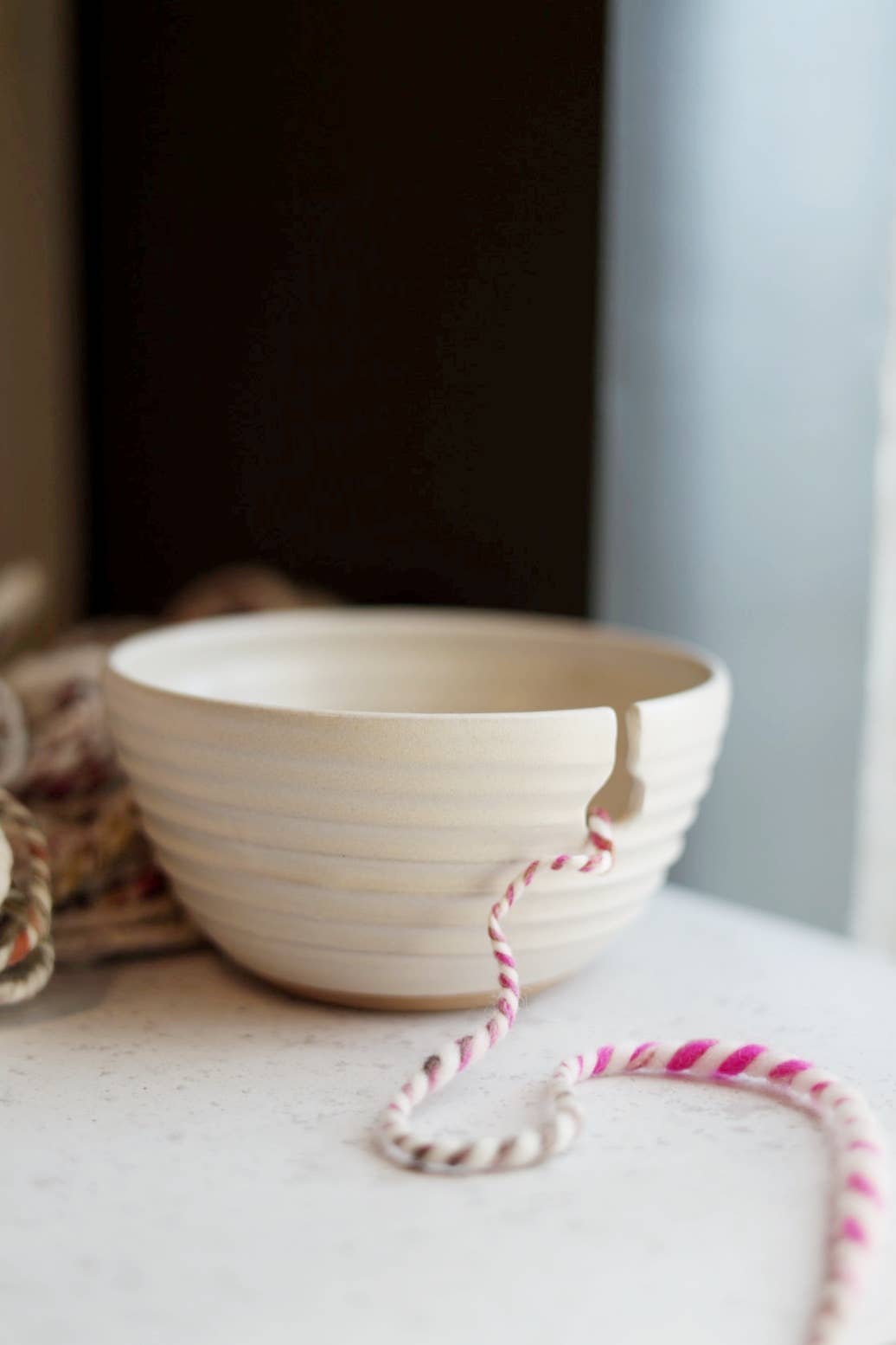 Modern Yarn Bowl for Knitting & Crochet in Cream Glaze