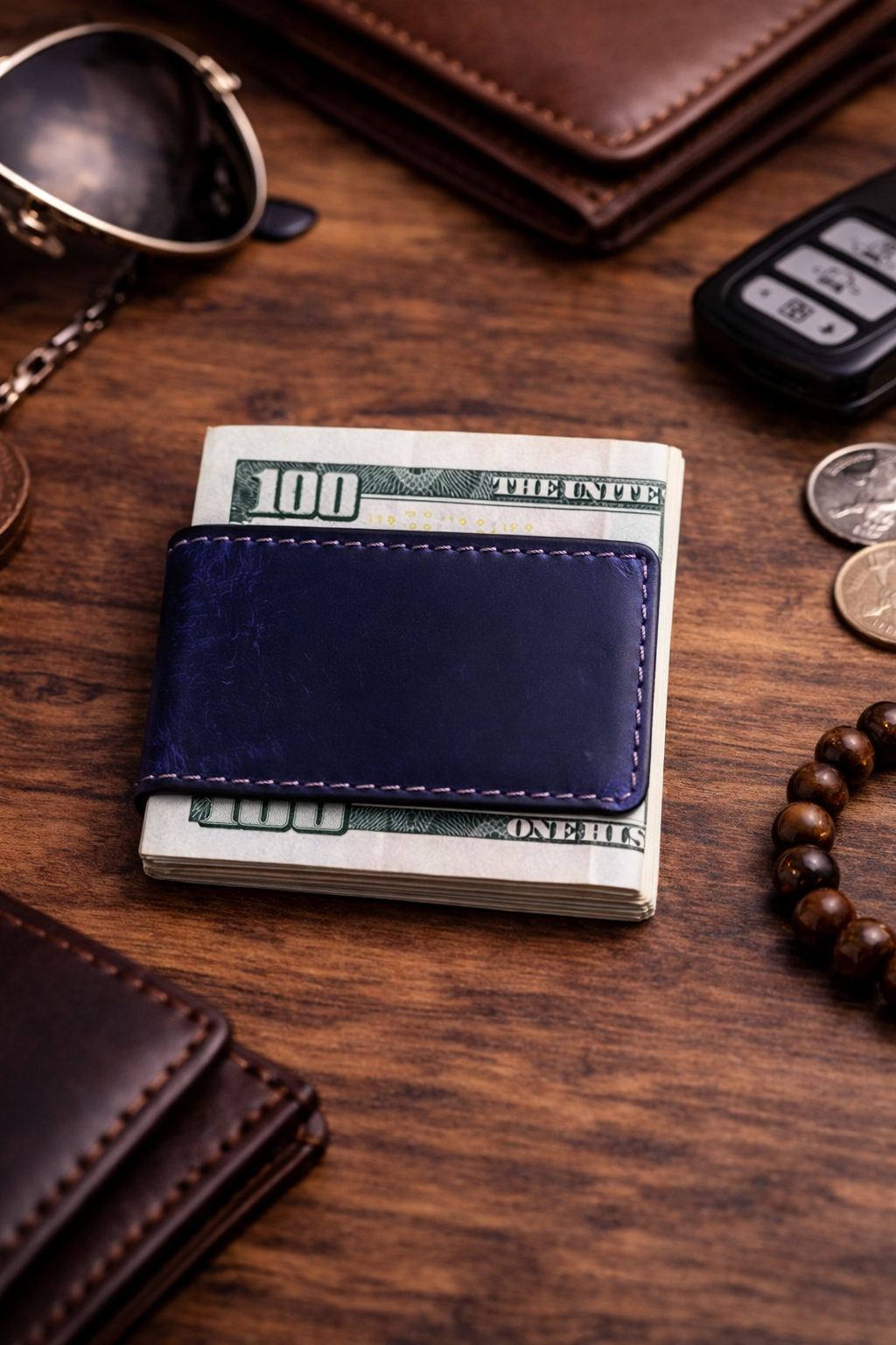 Genuine Full-Grain Leather Money Clip wallet