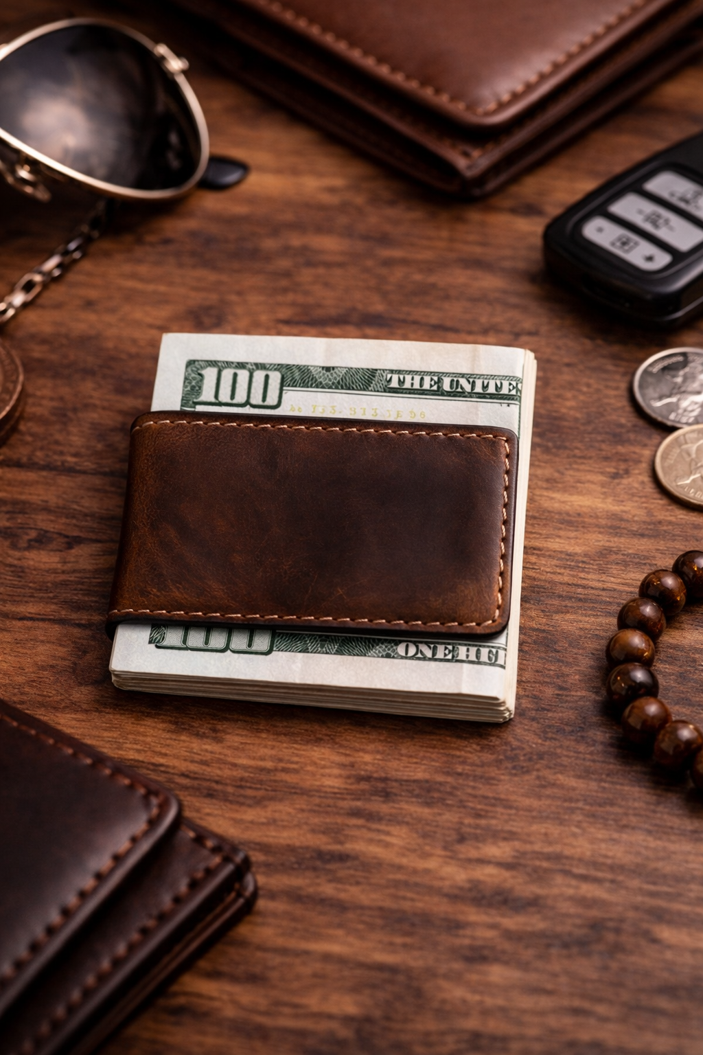Genuine Full-Grain Leather Money Clip wallet