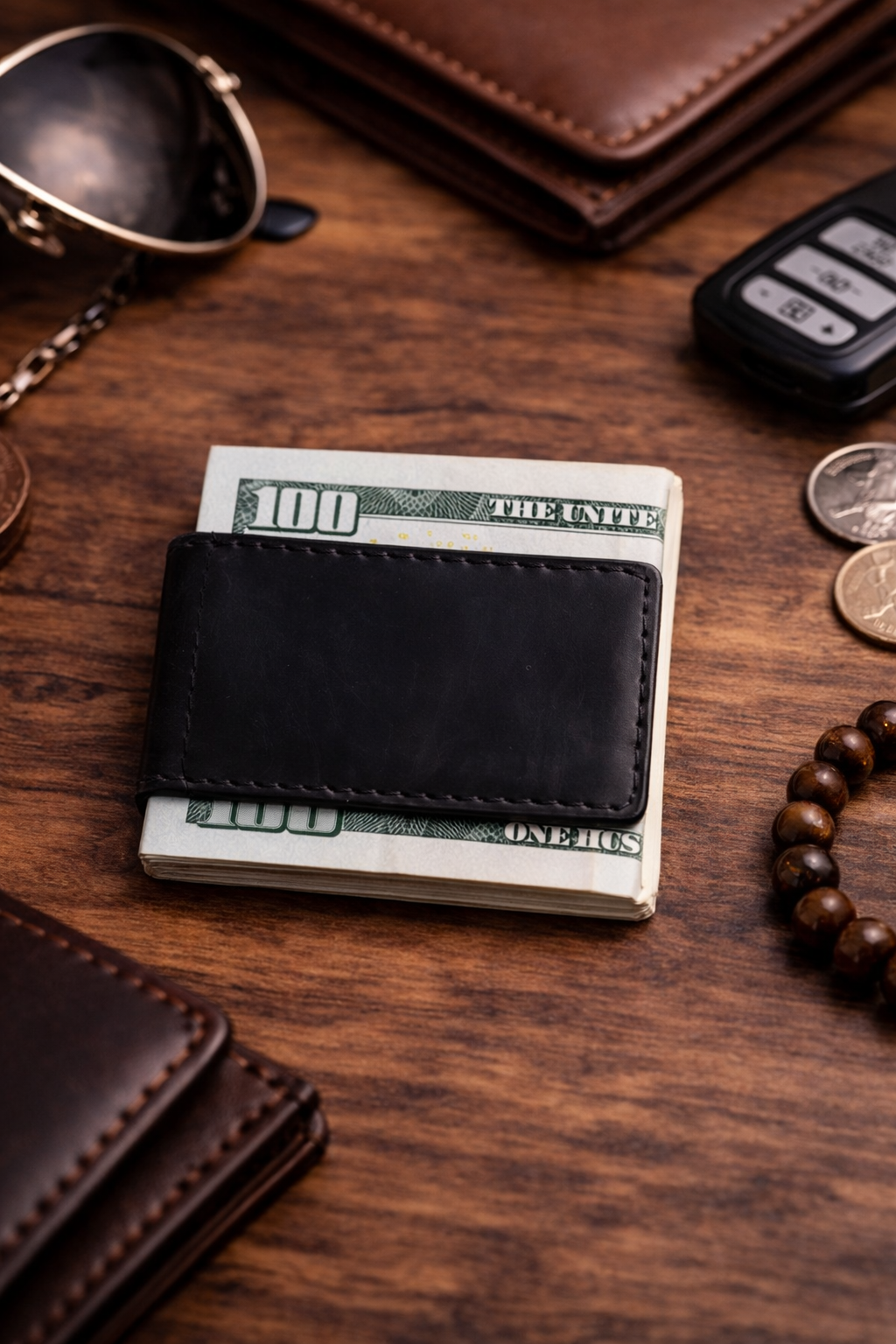 Genuine Full-Grain Leather Money Clip wallet