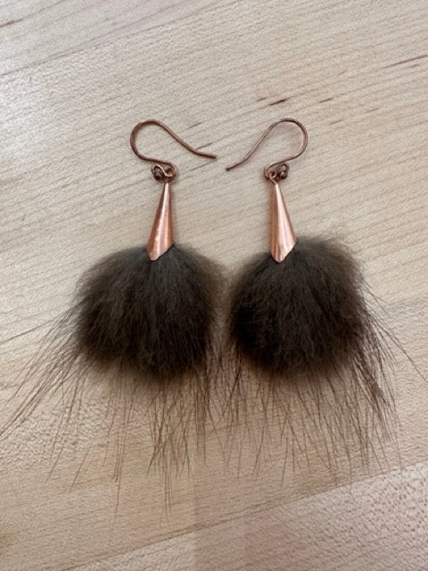 Beaver copper pom earrings