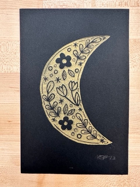 Floral Moon Blockprint