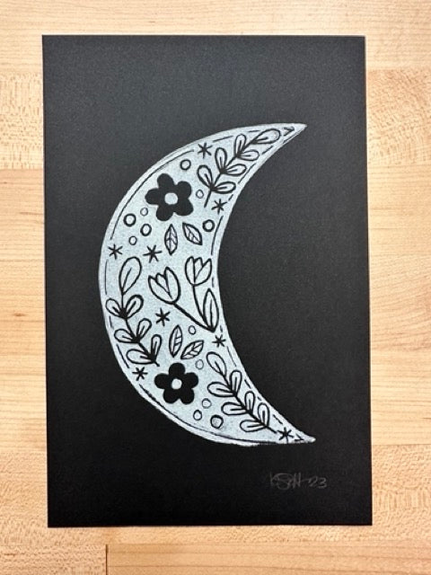 Floral Moon Blockprint