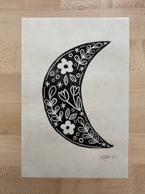 Floral Moon Blockprint