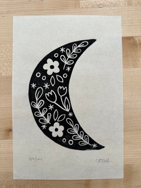 Floral Moon Blockprint