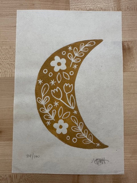 Floral Moon Blockprint