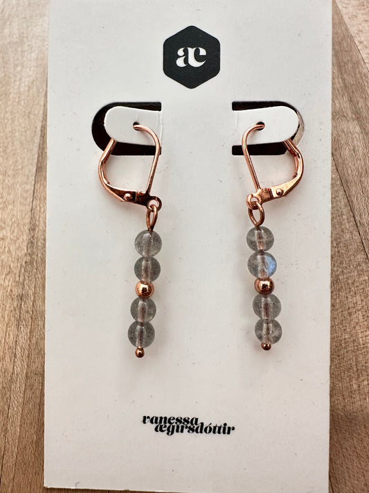 Beaded gemstone copper leverback earrings