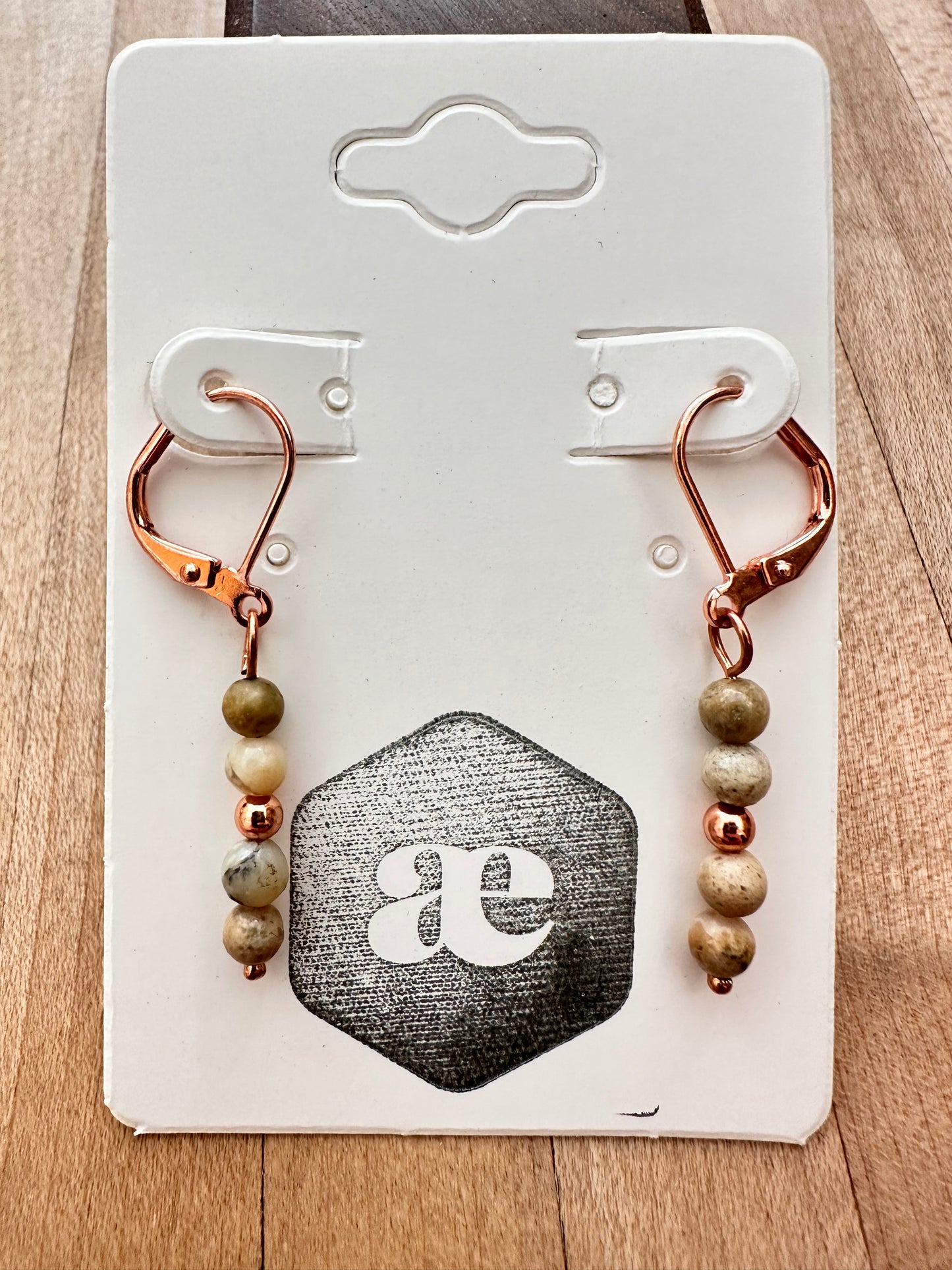 Beaded gemstone copper leverback earrings