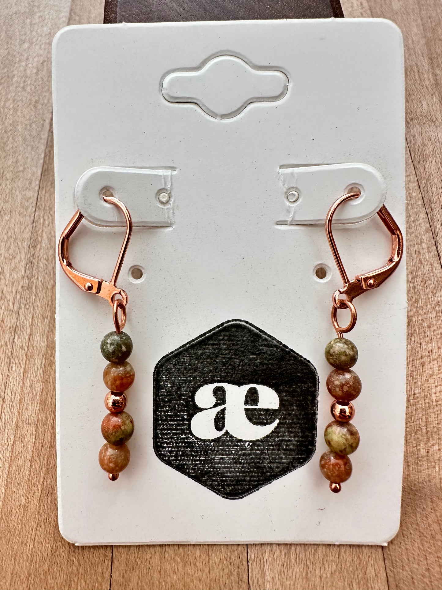 Beaded gemstone copper leverback earrings