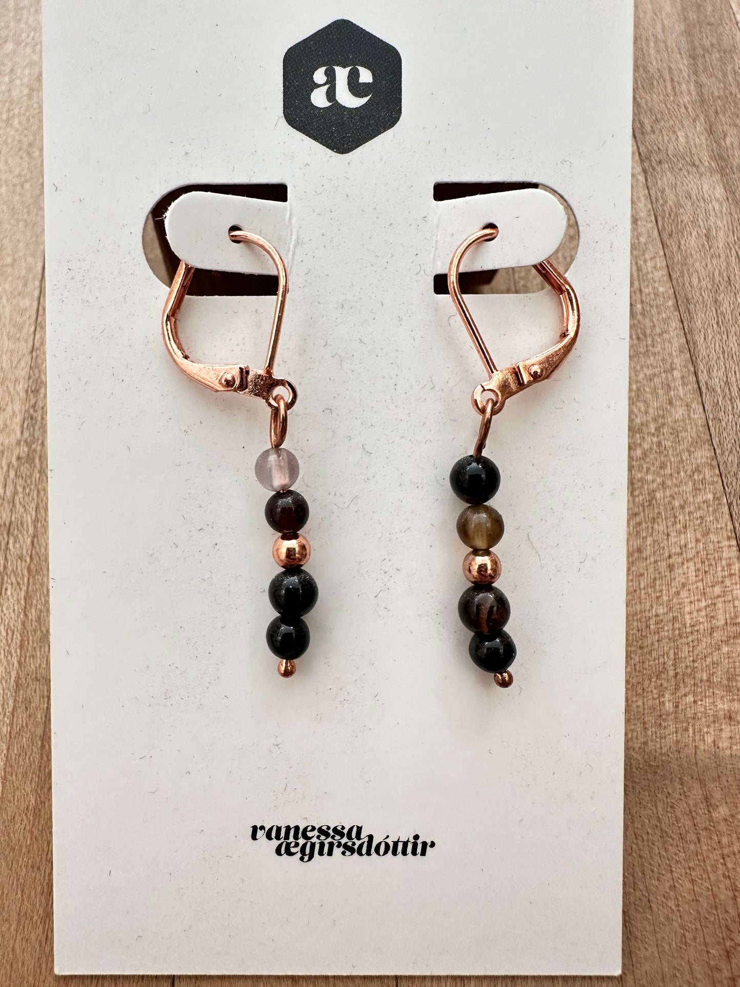 Beaded gemstone copper leverback earrings