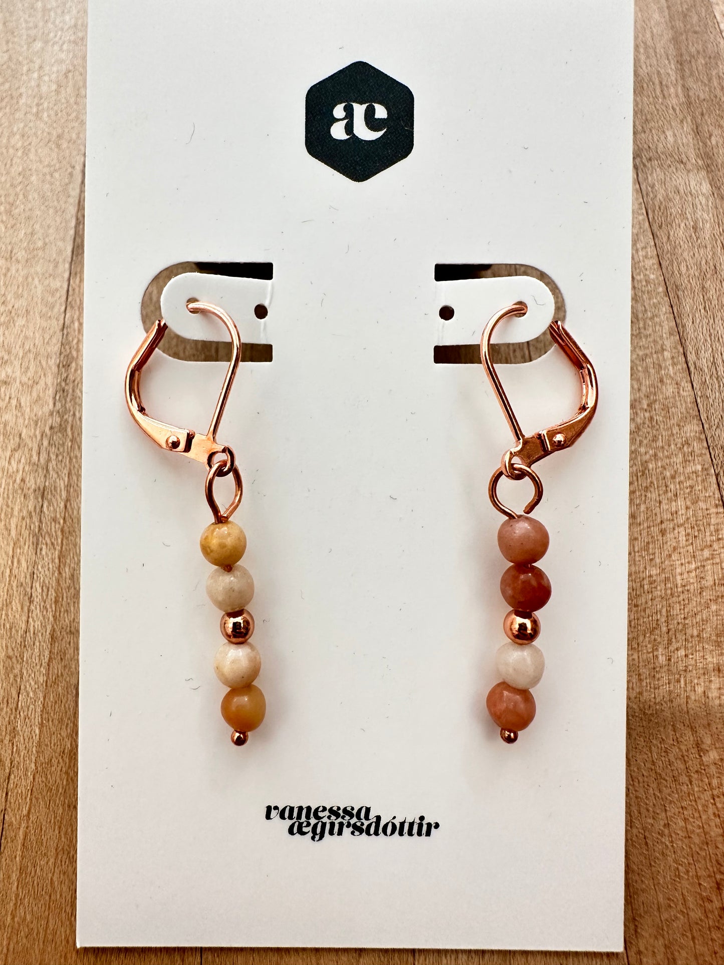 Beaded gemstone copper leverback earrings