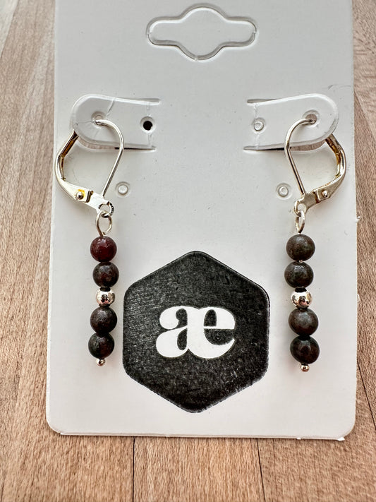 Beaded gemstone silver leverback earrings