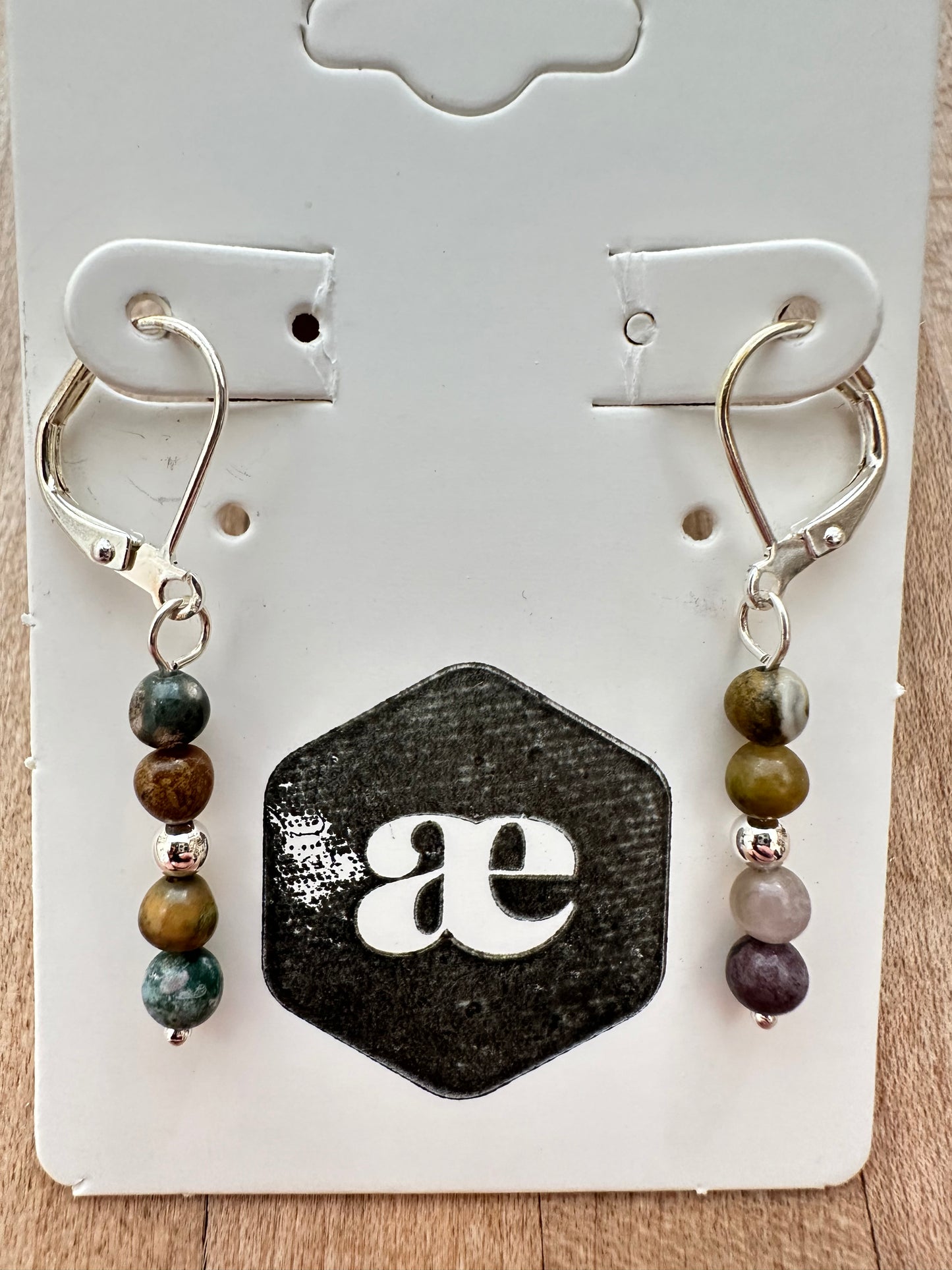 Beaded gemstone silver leverback earrings