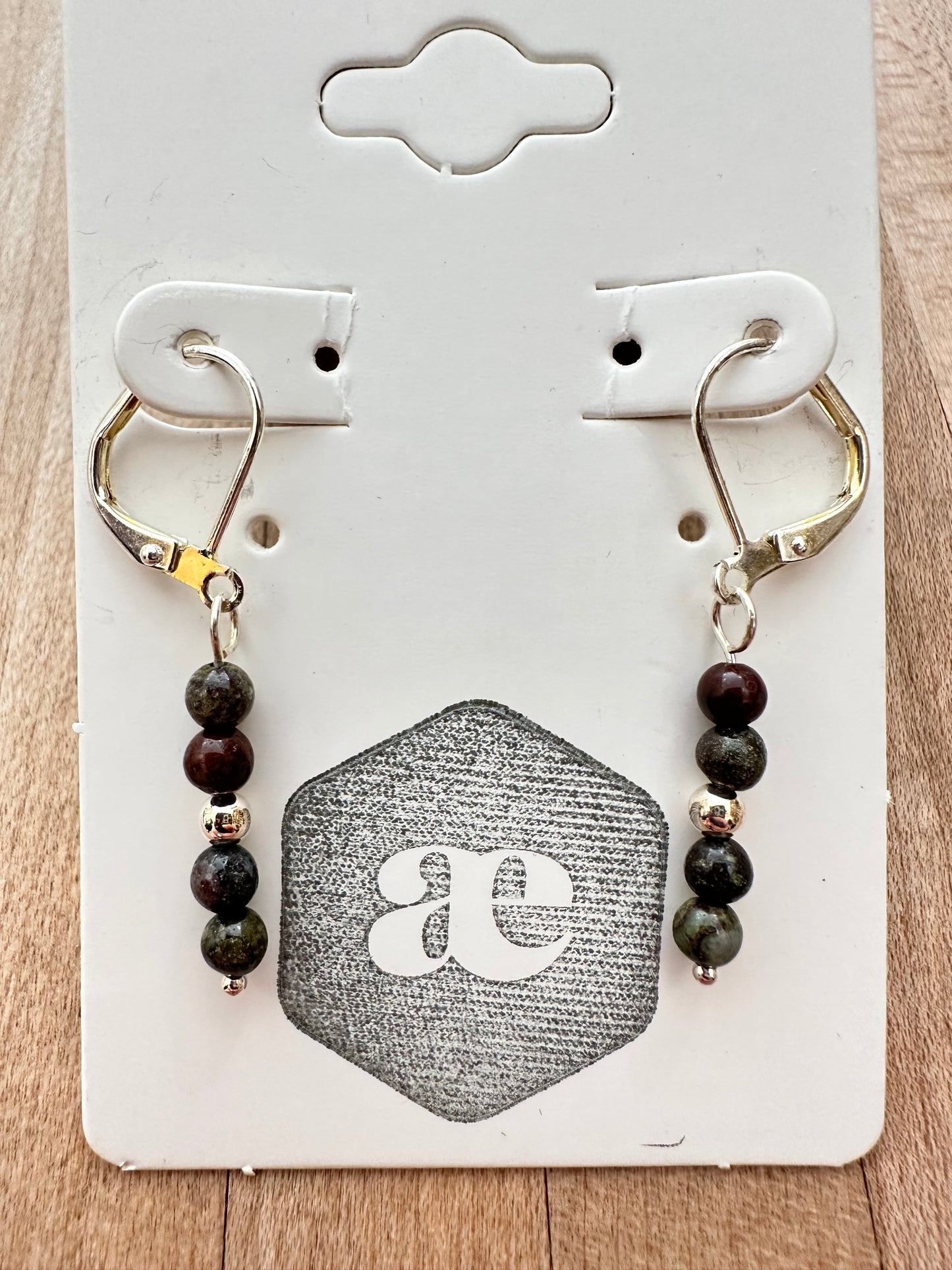 Beaded gemstone silver leverback earrings