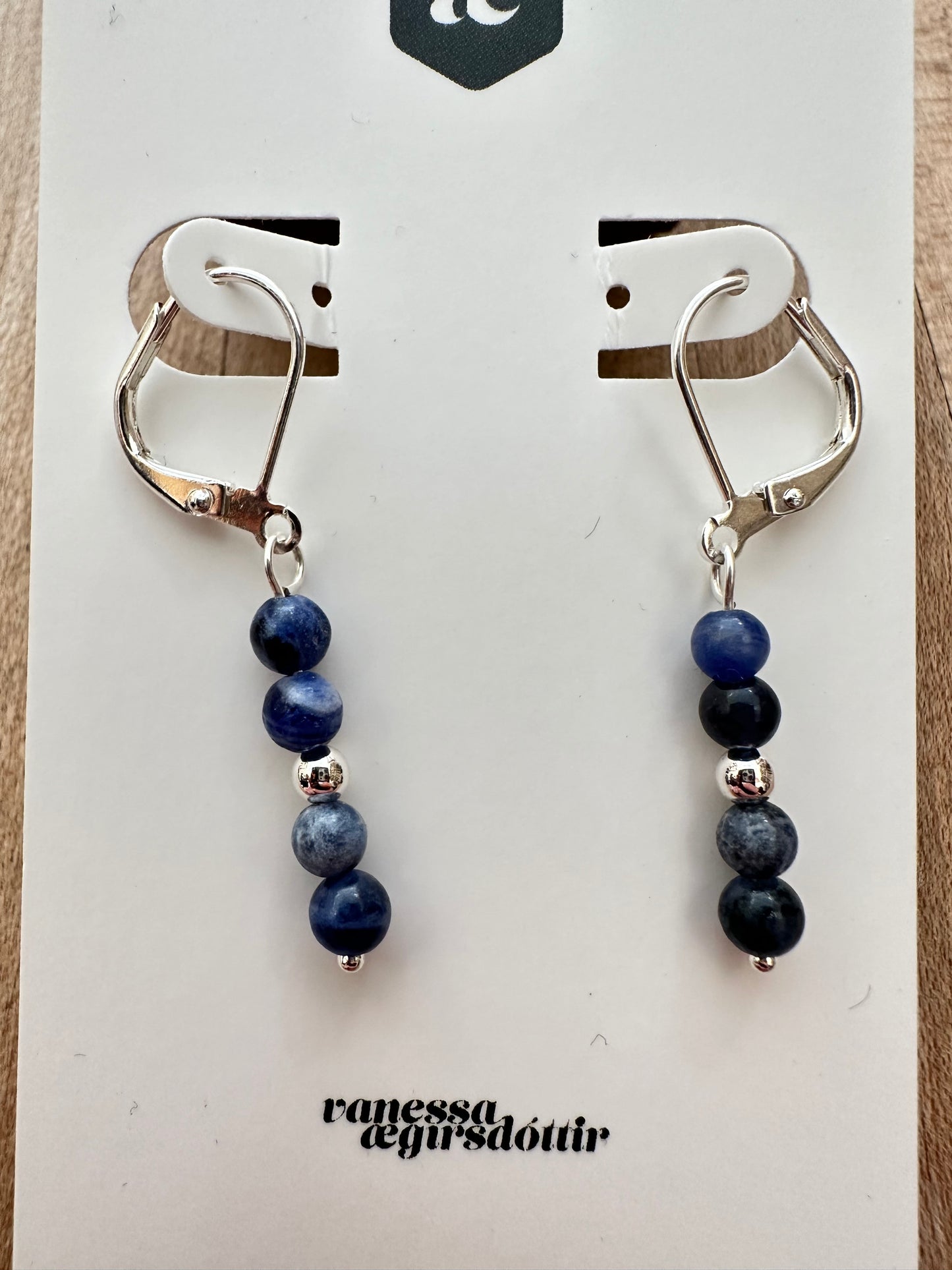 Beaded gemstone silver leverback earrings