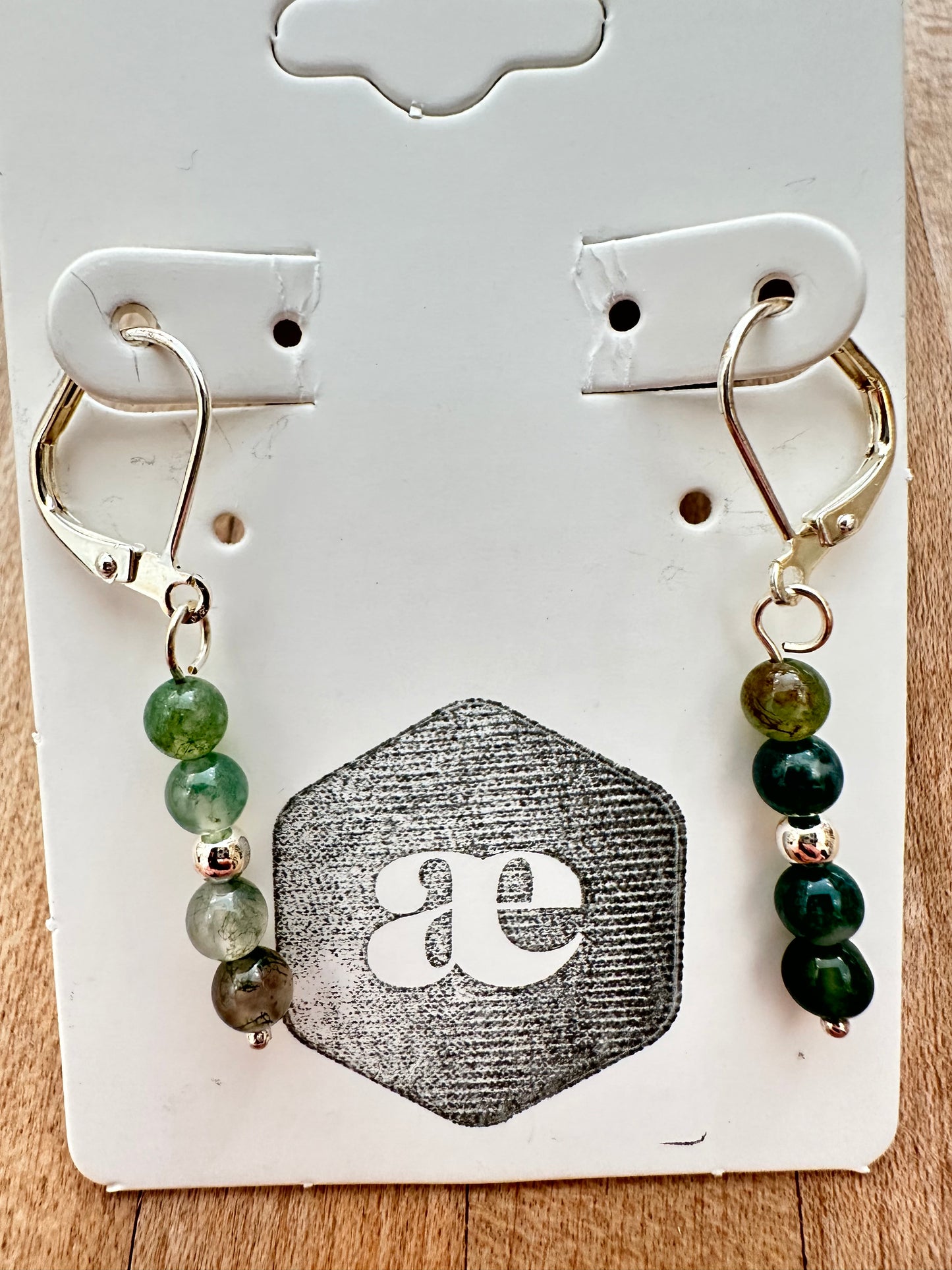 Beaded gemstone silver leverback earrings