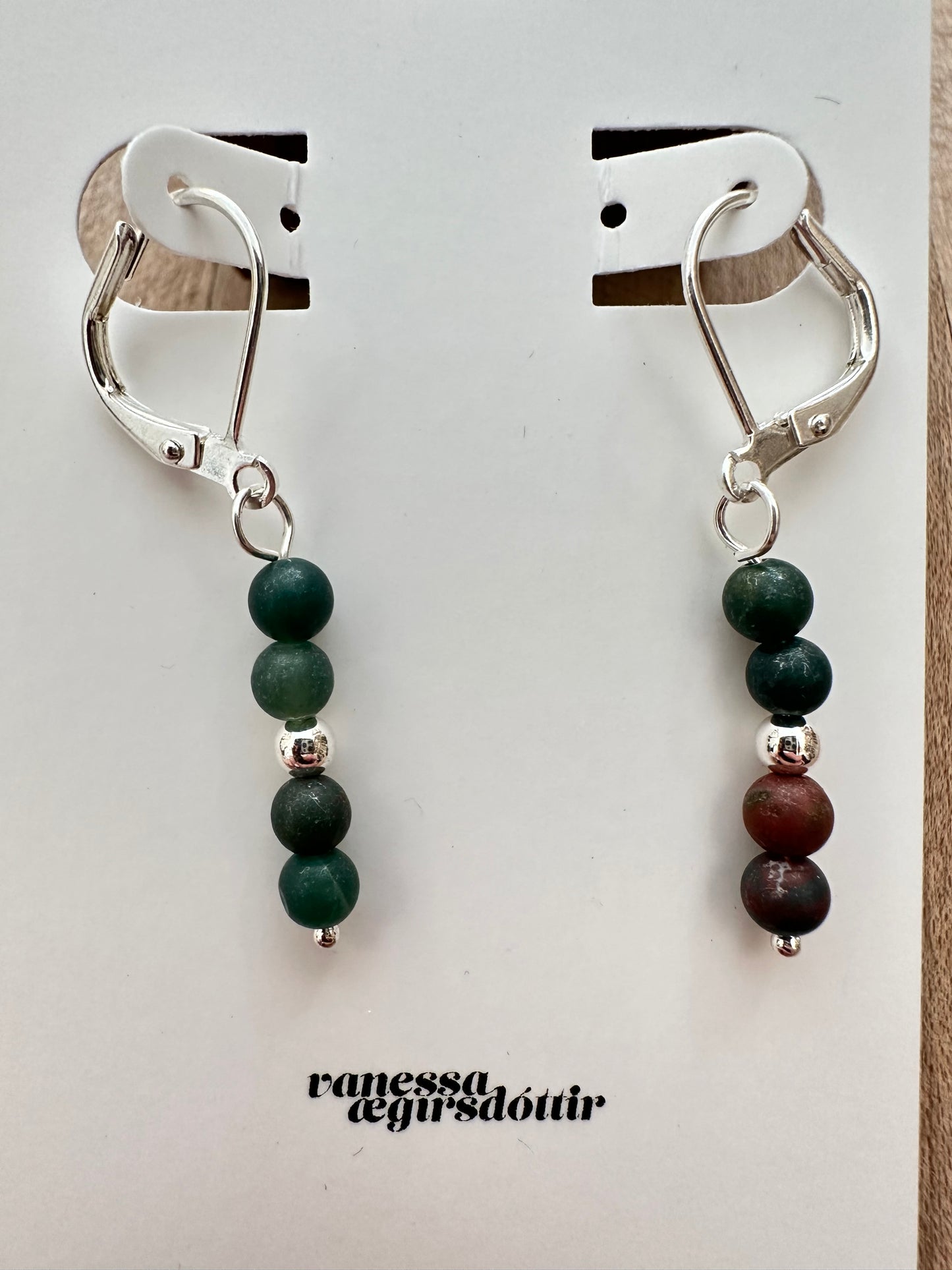 Beaded gemstone silver leverback earrings