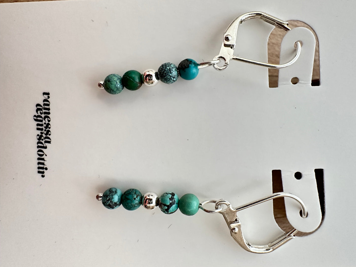 Beaded gemstone silver leverback earrings