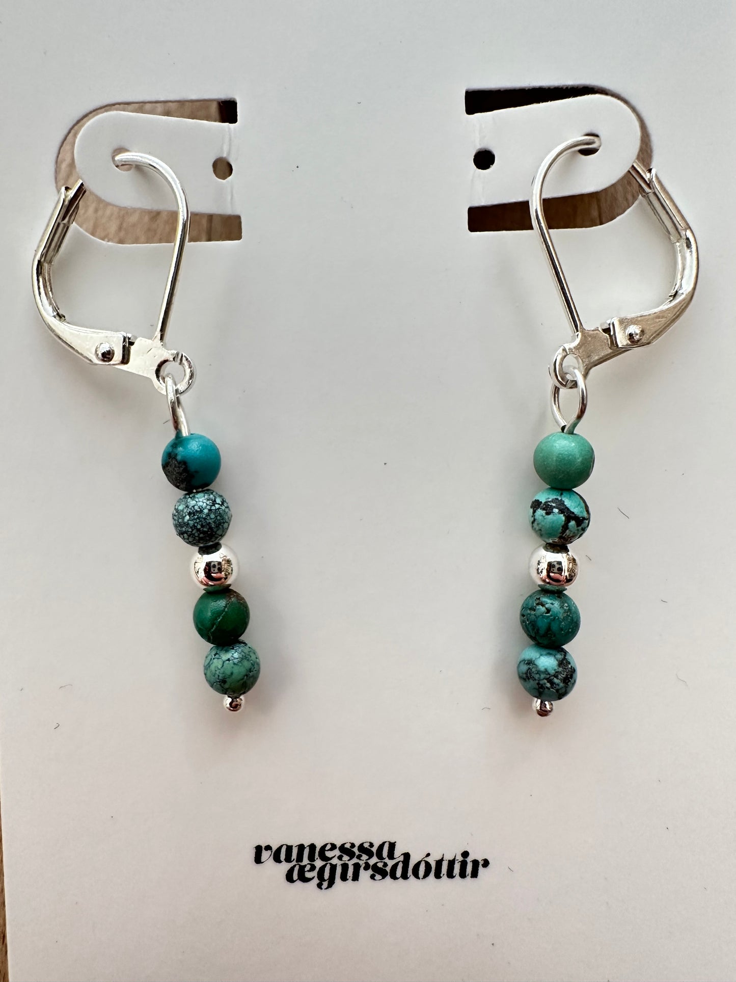 Beaded gemstone silver leverback earrings