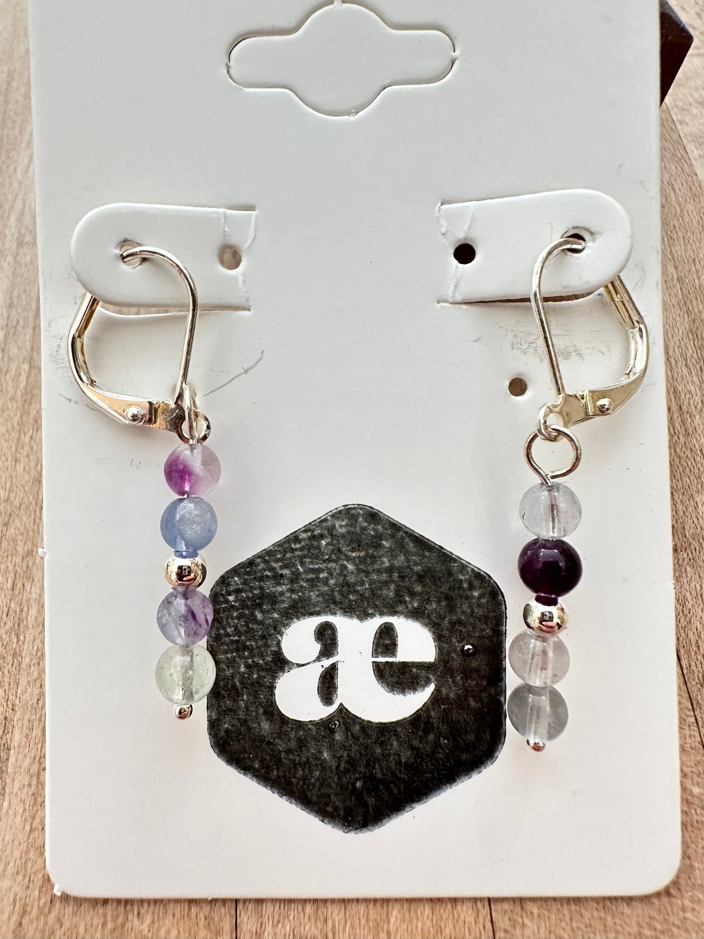 Beaded gemstone silver leverback earrings