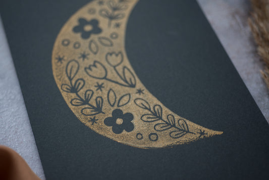 Floral Moon Blockprint