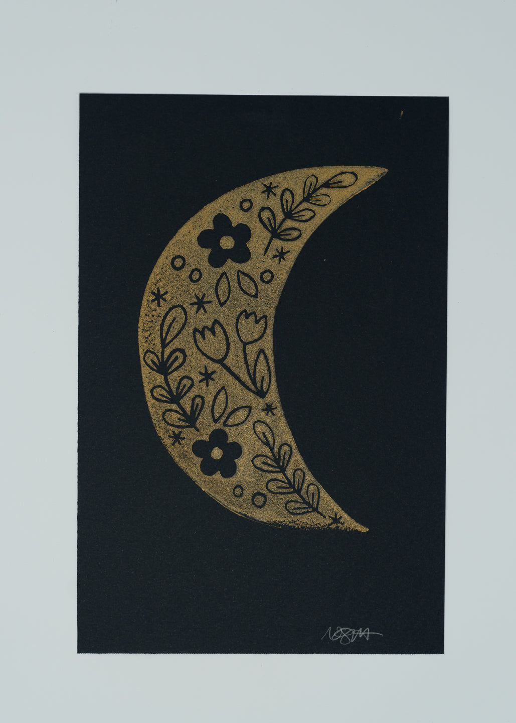 Floral Moon Blockprint