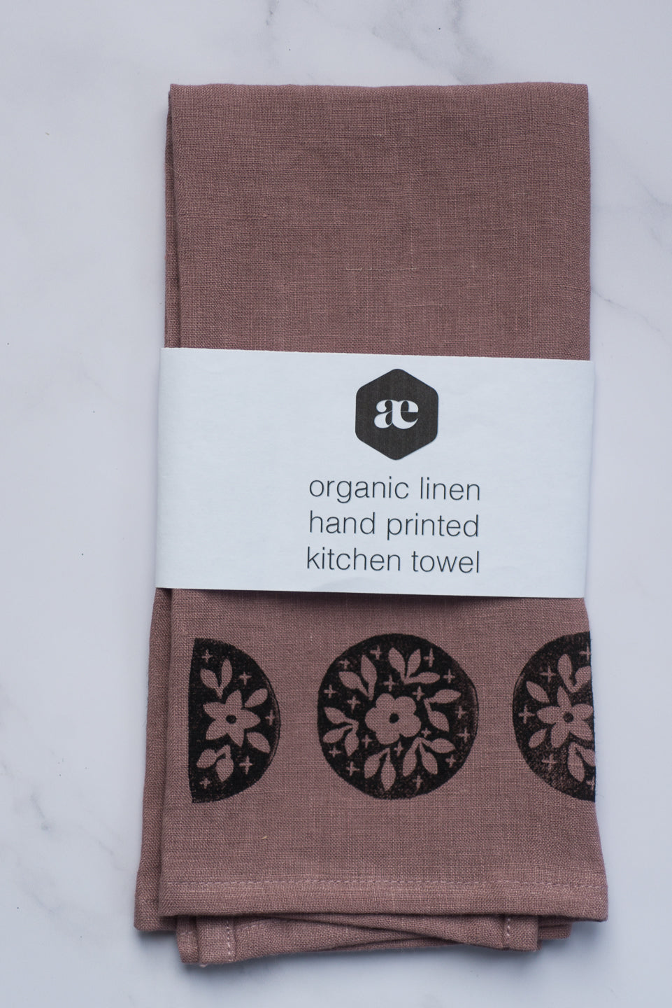 Organic linen tea towel - floral moons