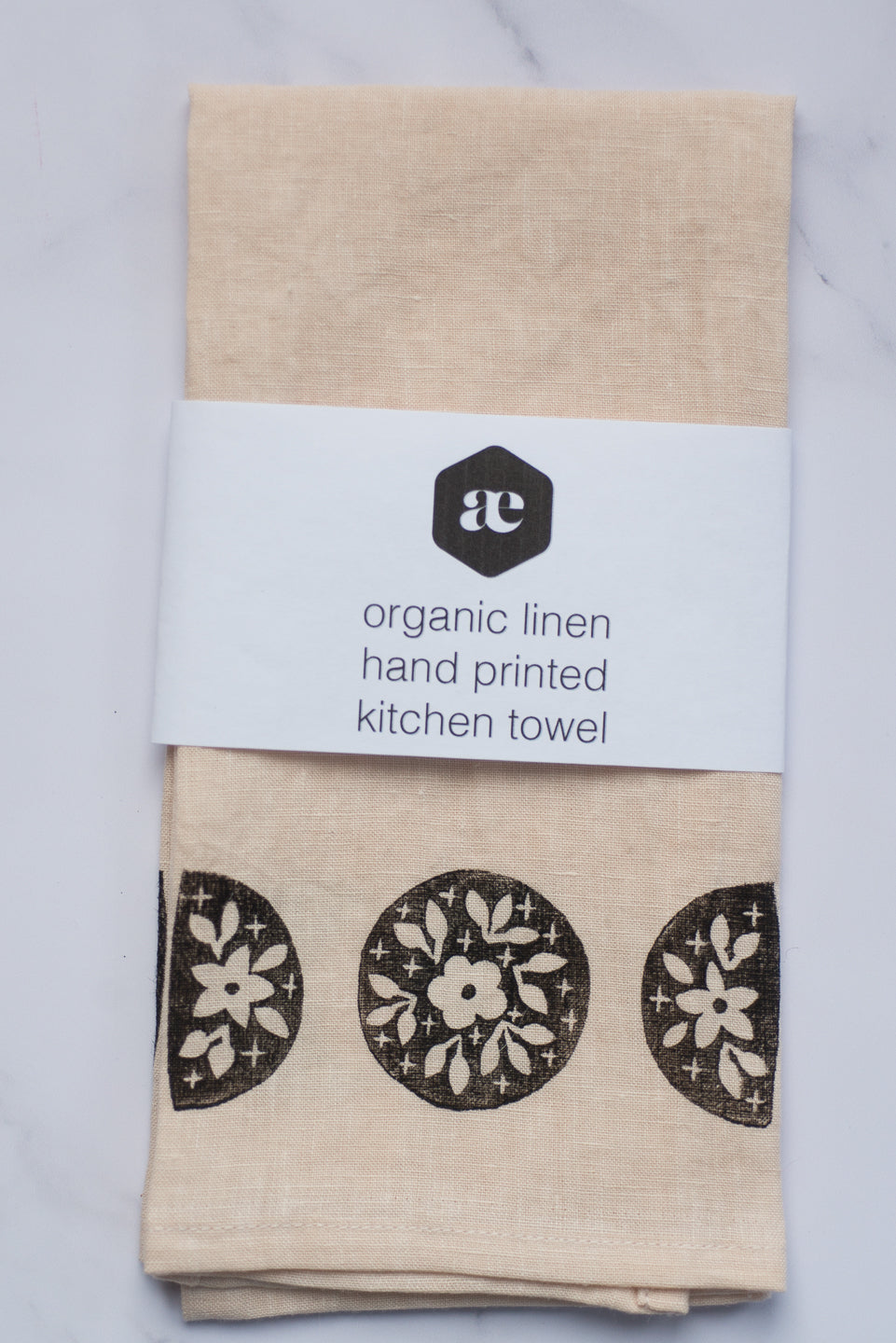 Organic linen tea towel - floral moons