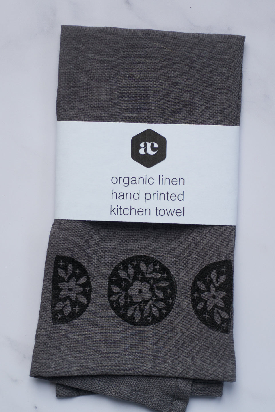 Organic linen tea towel - floral moons