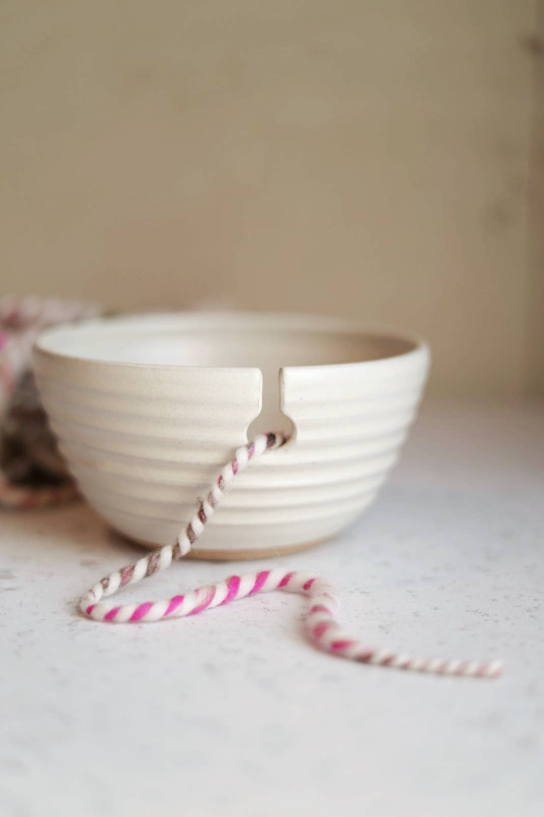 Modern Yarn Bowl for Knitting & Crochet in Cream Glaze