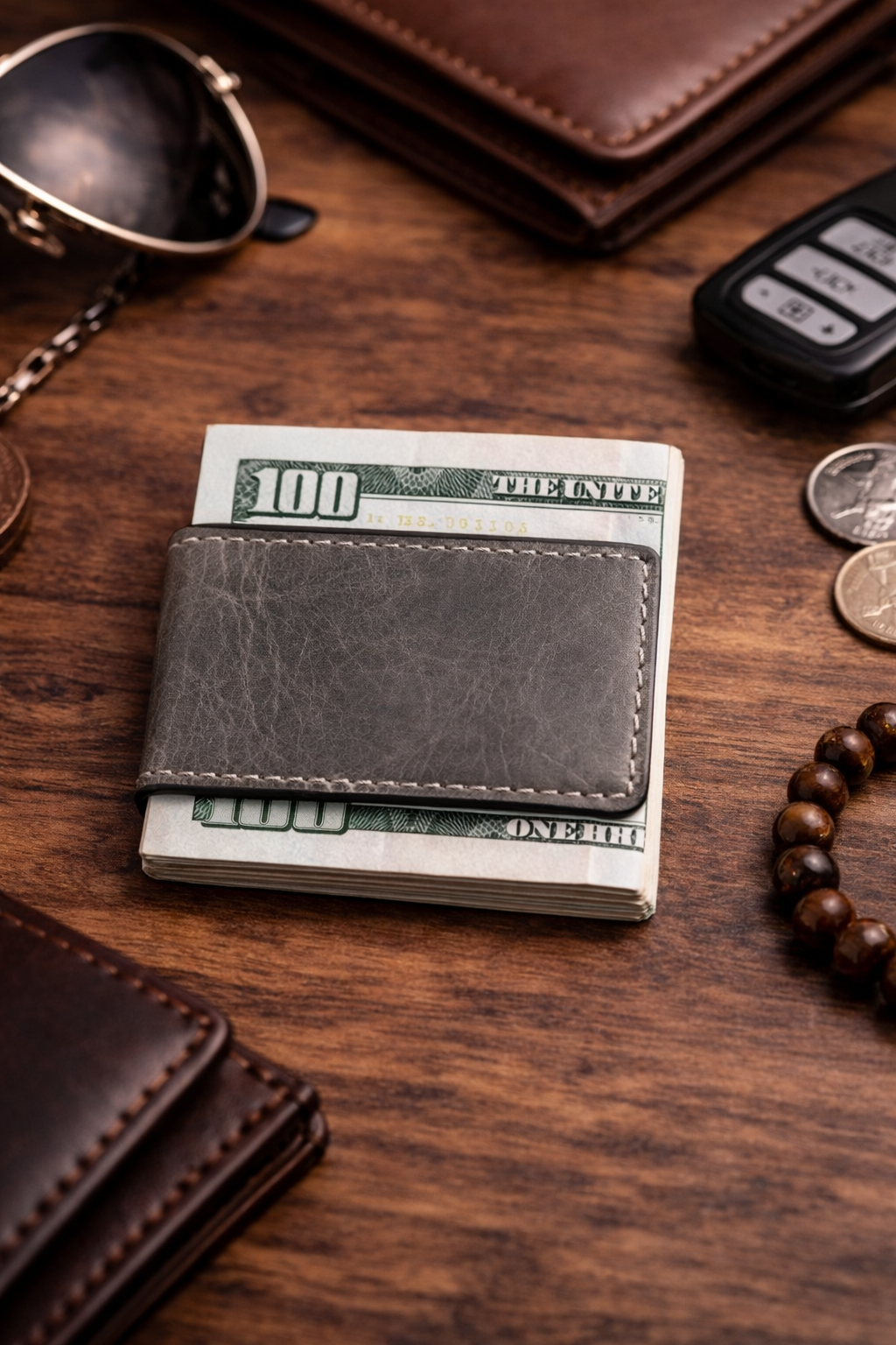 Genuine Full-Grain Leather Money Clip wallet