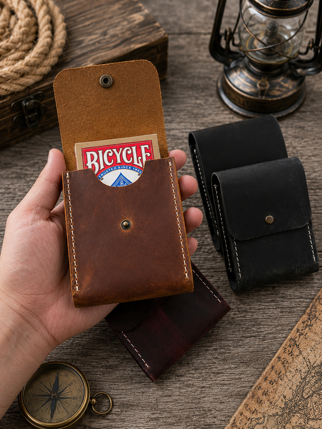 Leather Playing Card Case Holder, Poker Card Case Cover