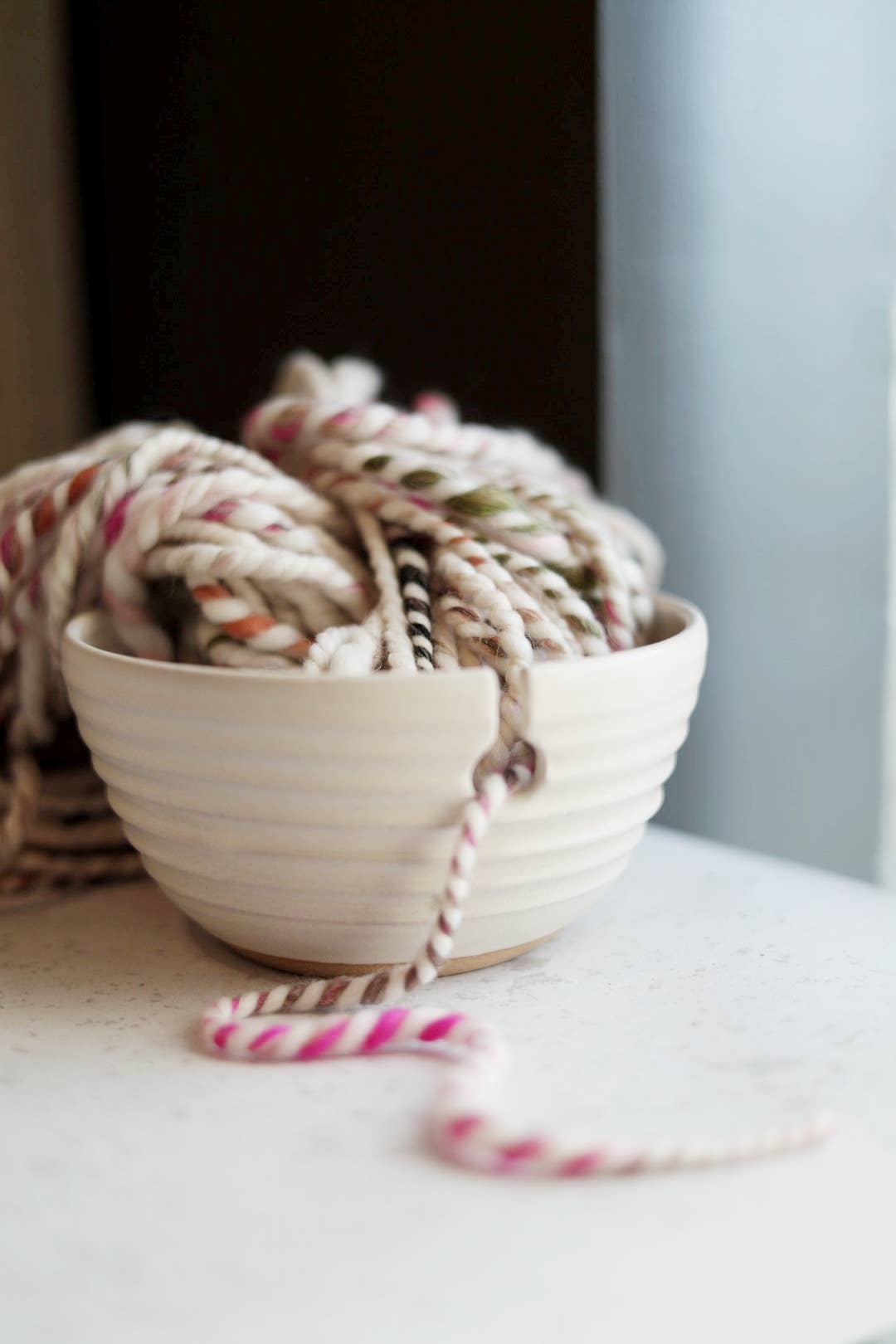 Modern Yarn Bowl for Knitting & Crochet in Cream Glaze