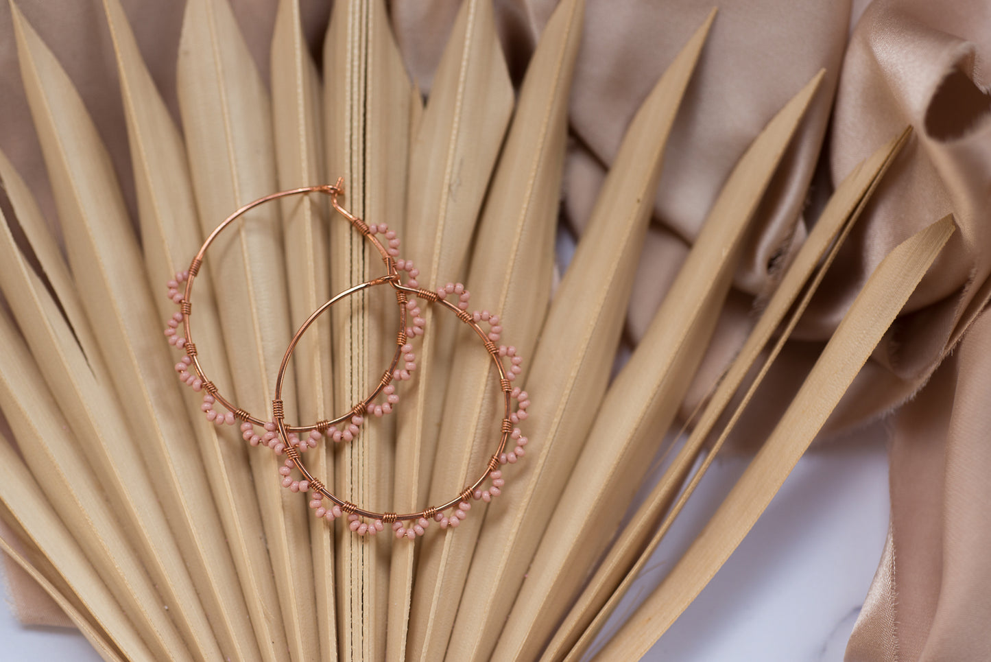 Copper scalloped seed bead hoops